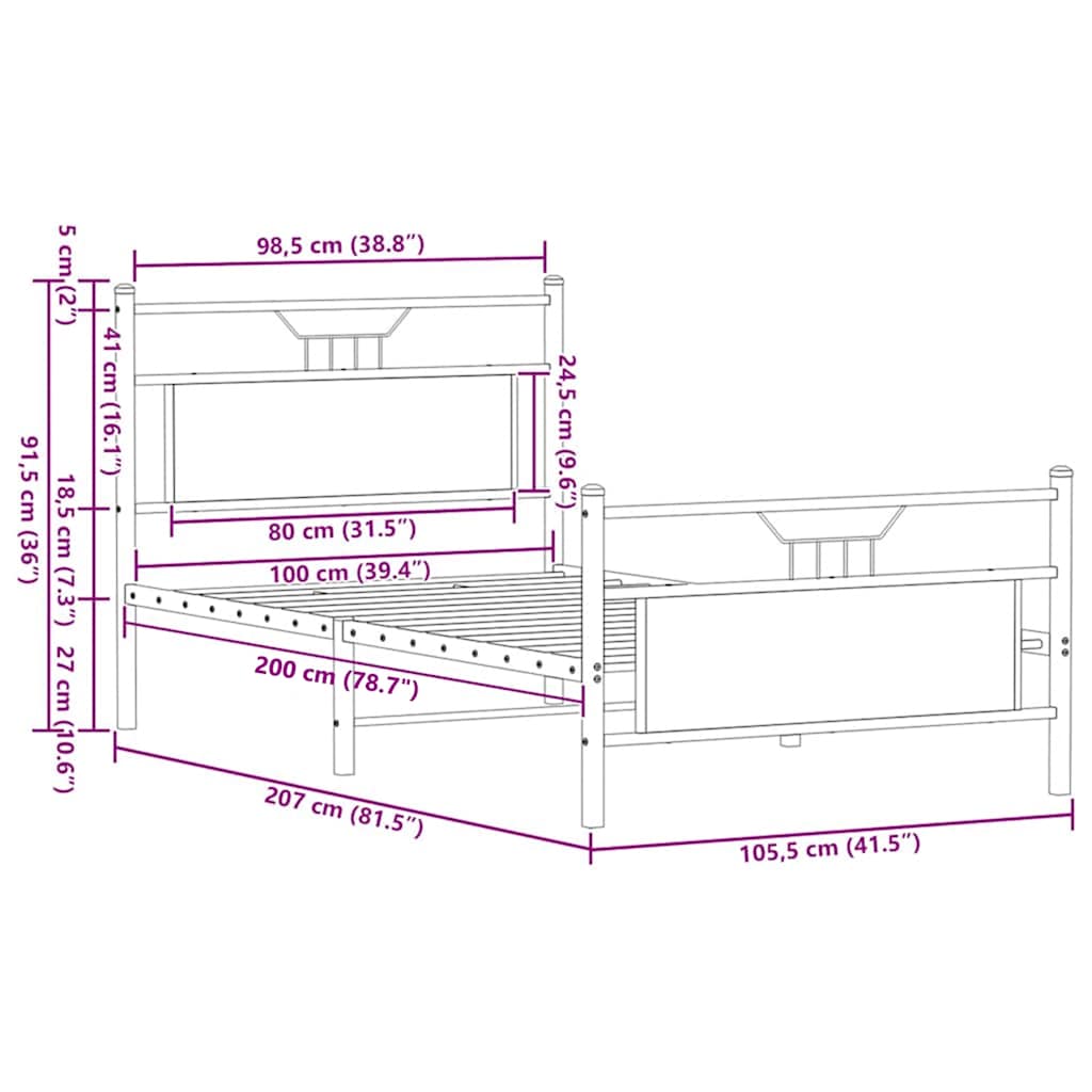 Cadre de lit sans matelas chêne marron 100x200 cm - XIOS