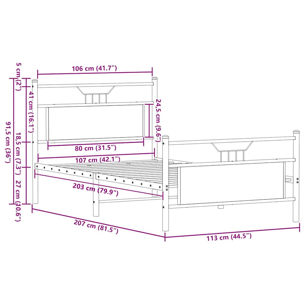 Cadre de lit sans matelas chêne marron 107x203 cm - XIOS
