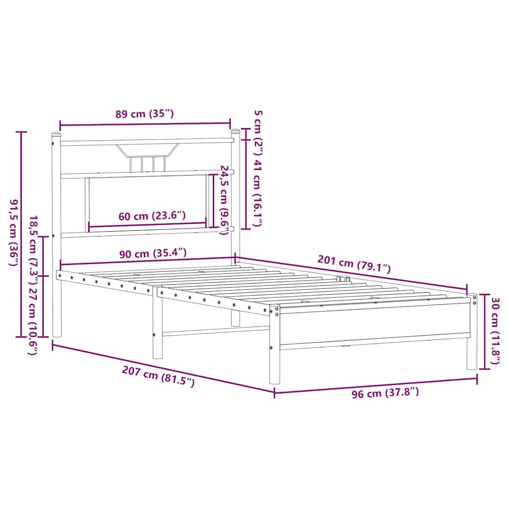 Cadre de lit sans matelas chêne fumé 90x200cm bois d'ingénierie - XIOS