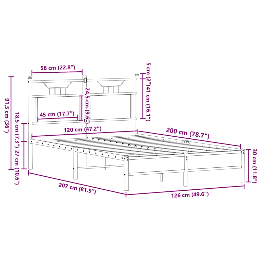 Cadre de lit sans matelas chêne fumé 120x200 cm bois ingénierie - XIOS
