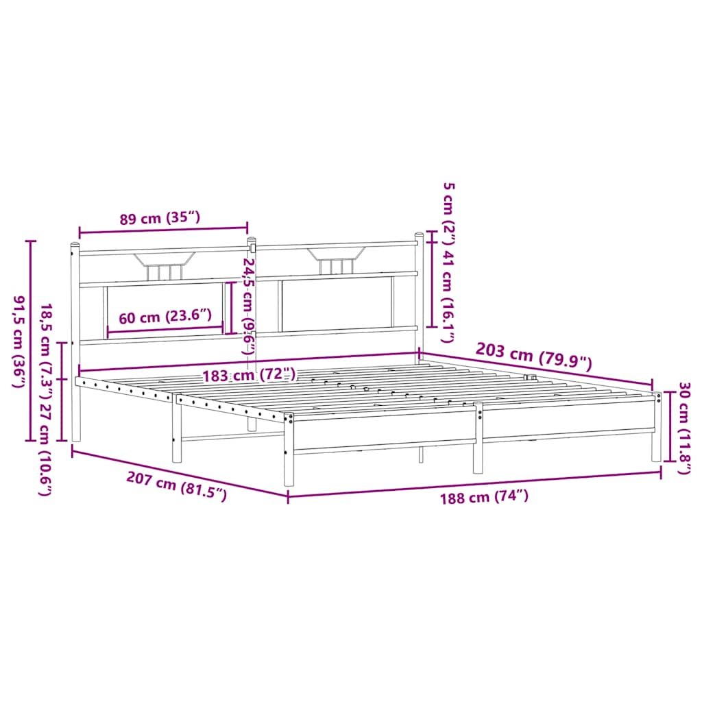 Cadre de lit sans matelas chêne fumé 183x203 cm bois ingénierie - XIOS