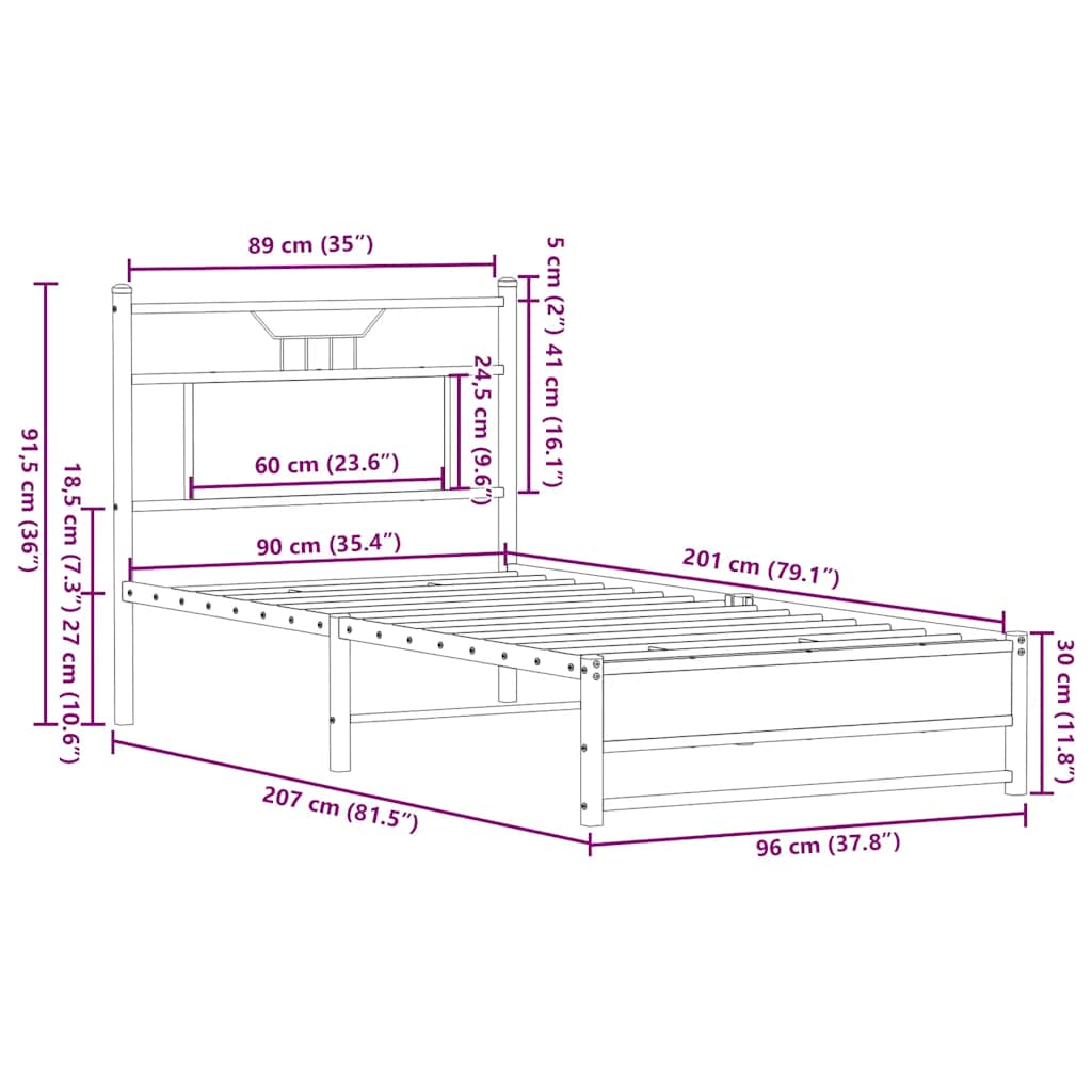 Cadre de lit sans matelas chêne fumé 90x200cm bois d'ingénierie - XIOS