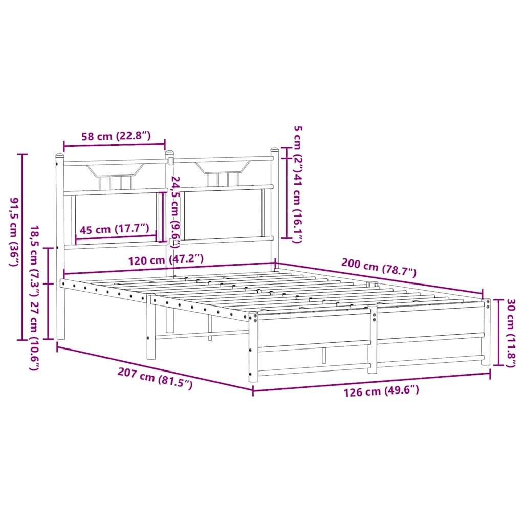 Cadre de lit sans matelas chêne fumé 120x200 cm bois ingénierie - XIOS