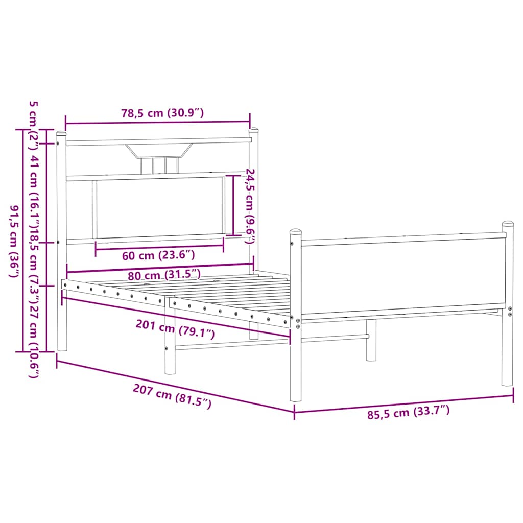 Cadre de lit sans matelas chêne fumé 80x200cm bois d'ingénierie - XIOS