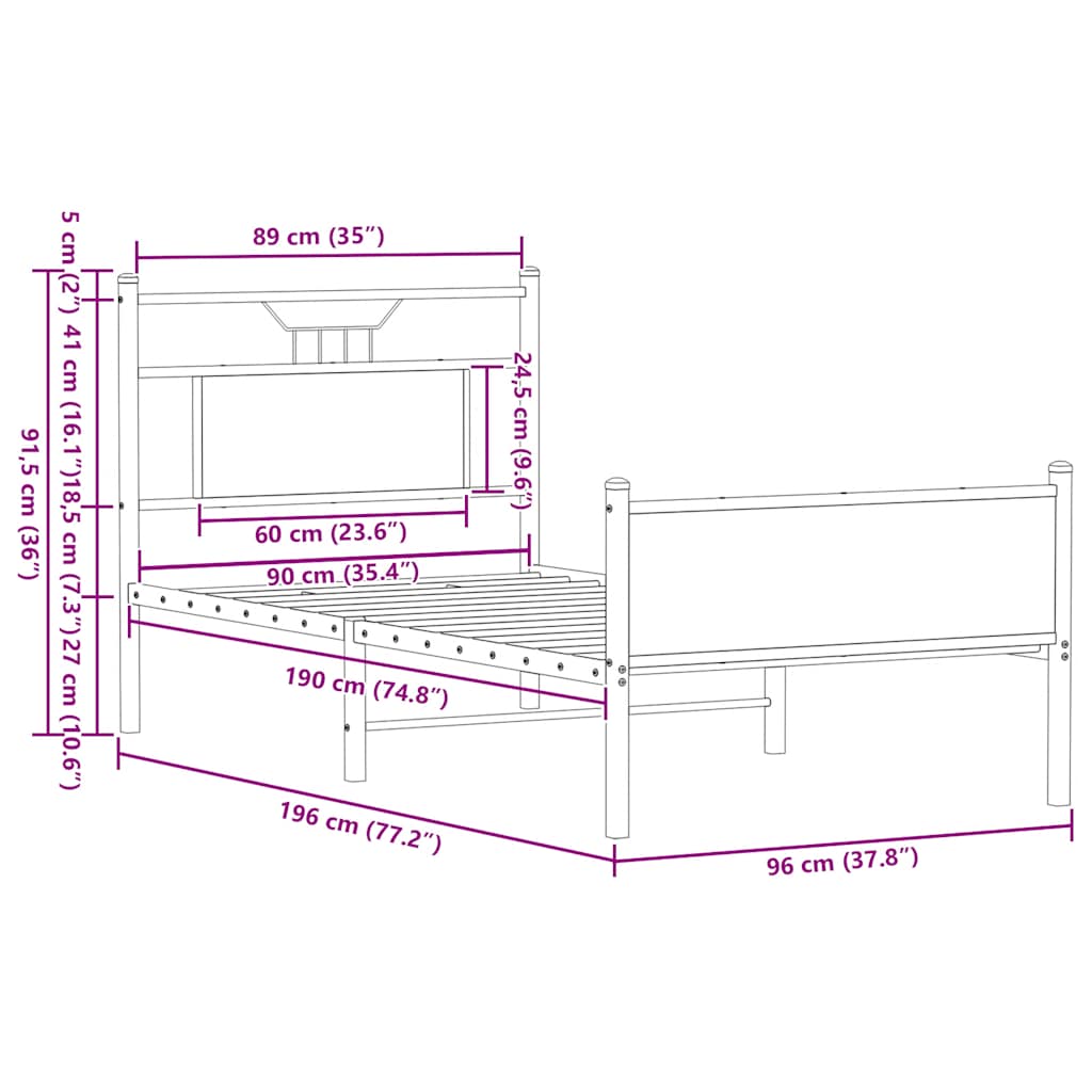 Cadre de lit sans matelas chêne fumé 90x190cm bois d'ingénierie - XIOS