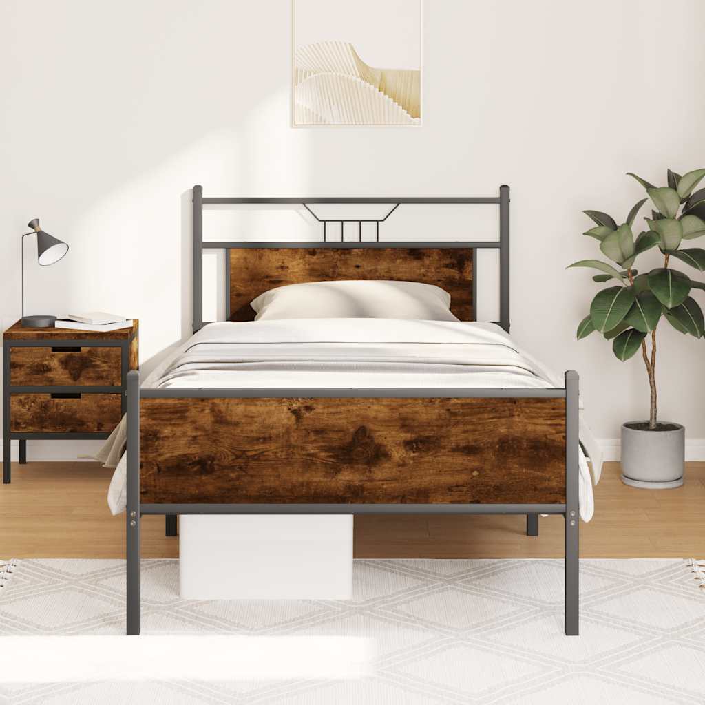 Cadre de lit sans matelas chêne fumé 107x203 cm bois ingénierie - XIOS