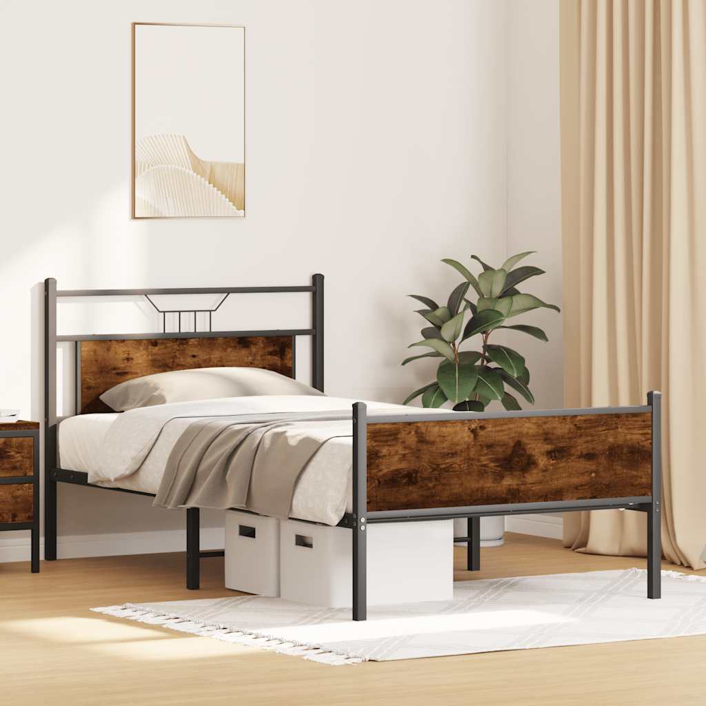 Cadre de lit sans matelas chêne fumé 107x203 cm bois ingénierie - XIOS