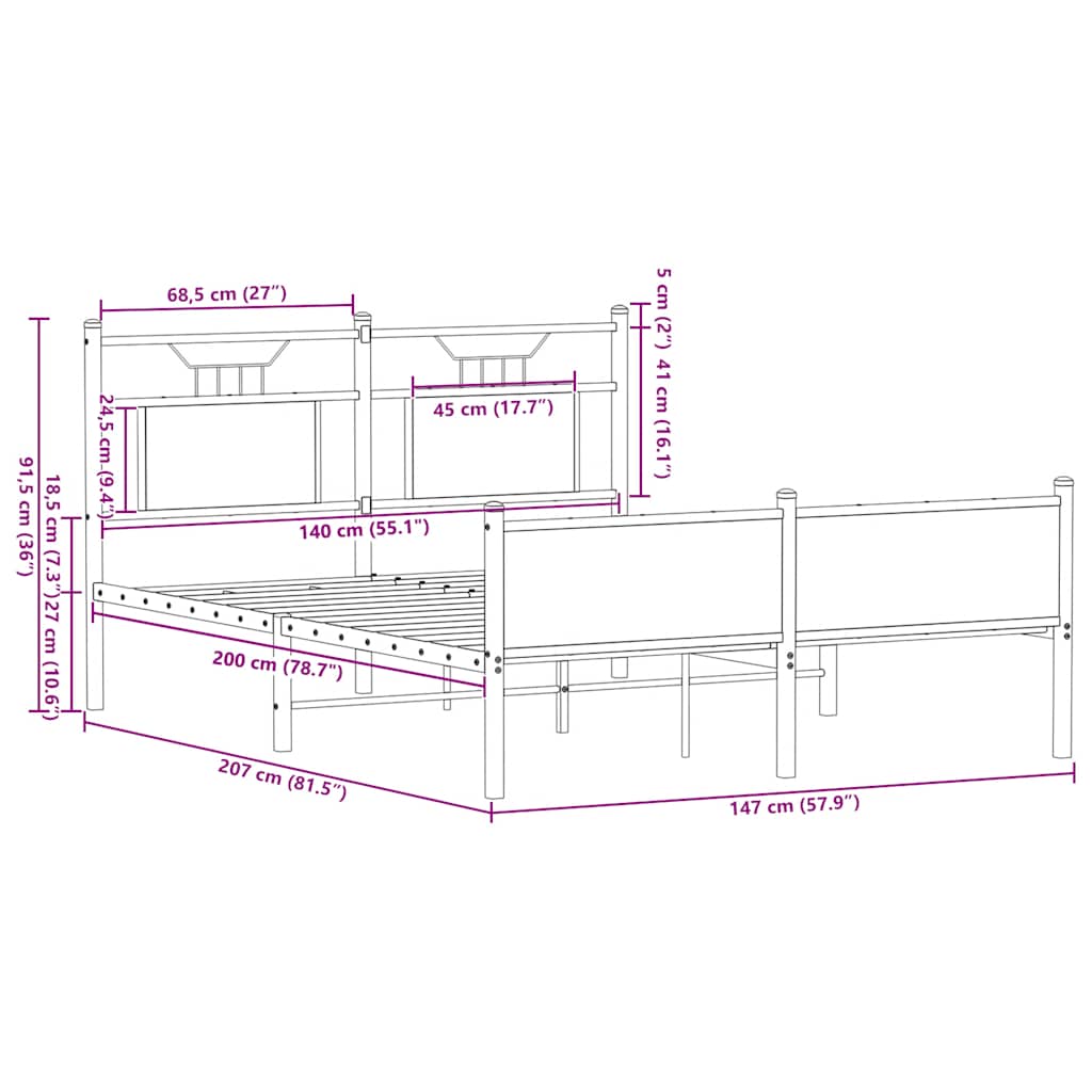 Cadre de lit sans matelas chêne fumé 140x200 cm bois ingénierie - XIOS