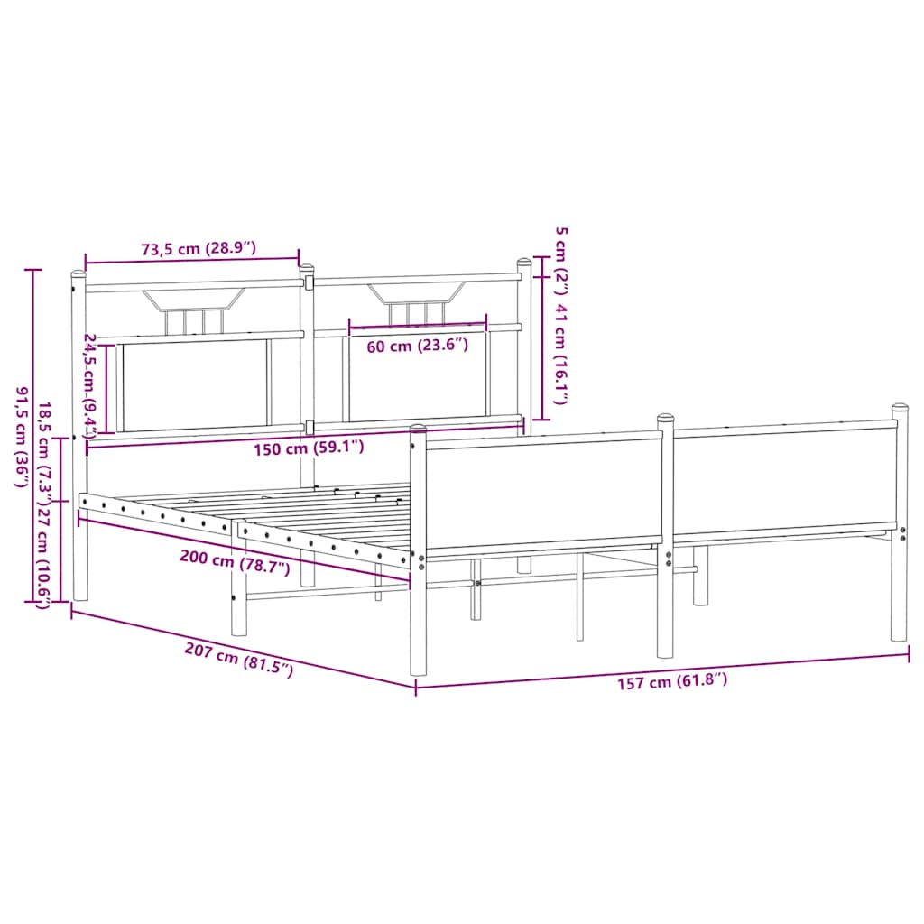 Cadre de lit sans matelas chêne fumé 150x200 cm bois ingénierie - XIOS