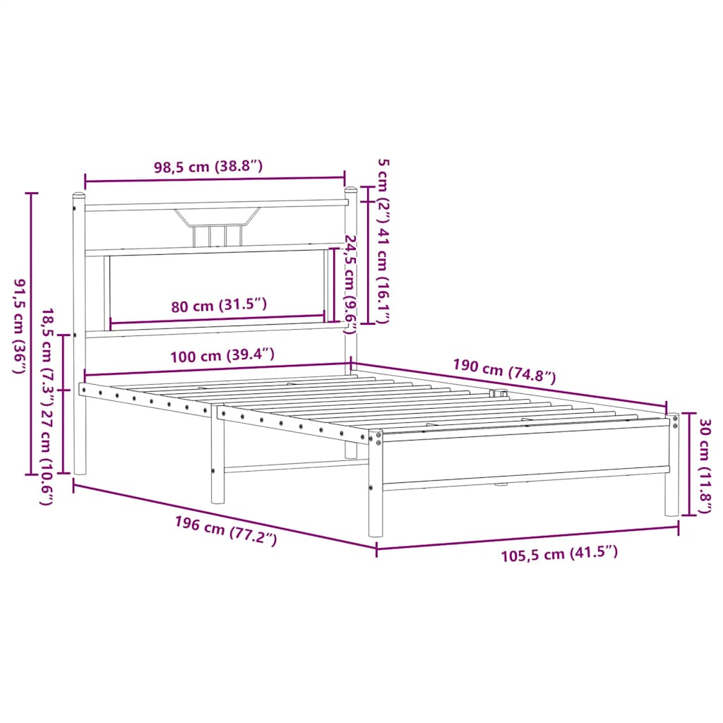 Cadre de lit sans matelas chêne sonoma 100x190 cm - XIOS