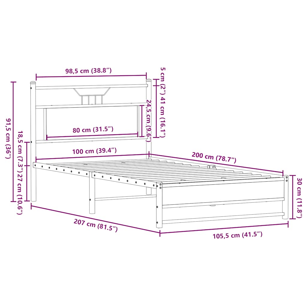 Cadre de lit sans matelas chêne sonoma 100x200 cm - XIOS