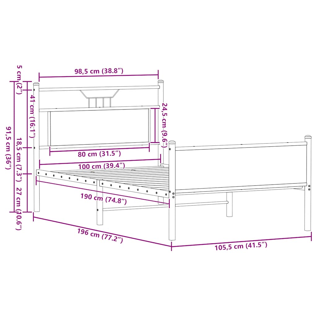 Cadre de lit sans matelas chêne sonoma 100x190 cm - XIOS