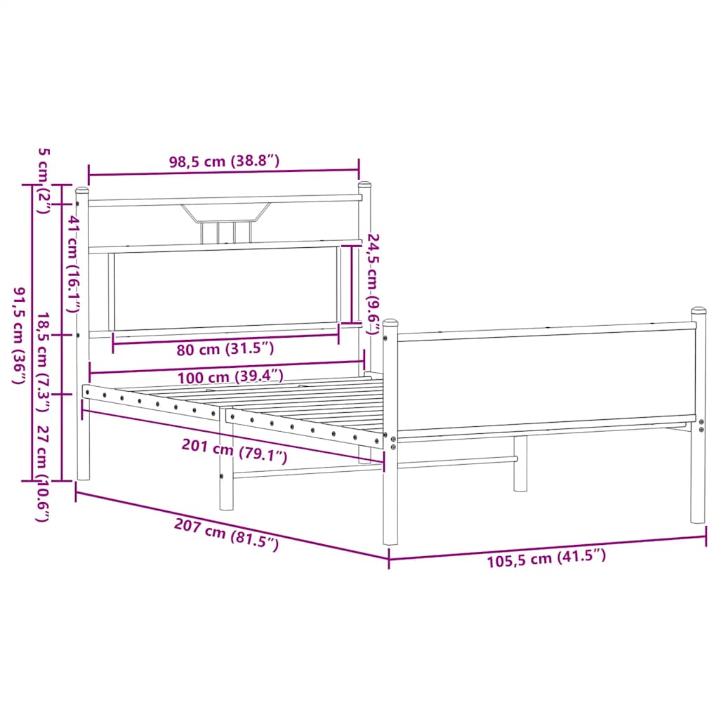 Cadre de lit sans matelas chêne sonoma 100x200 cm - XIOS