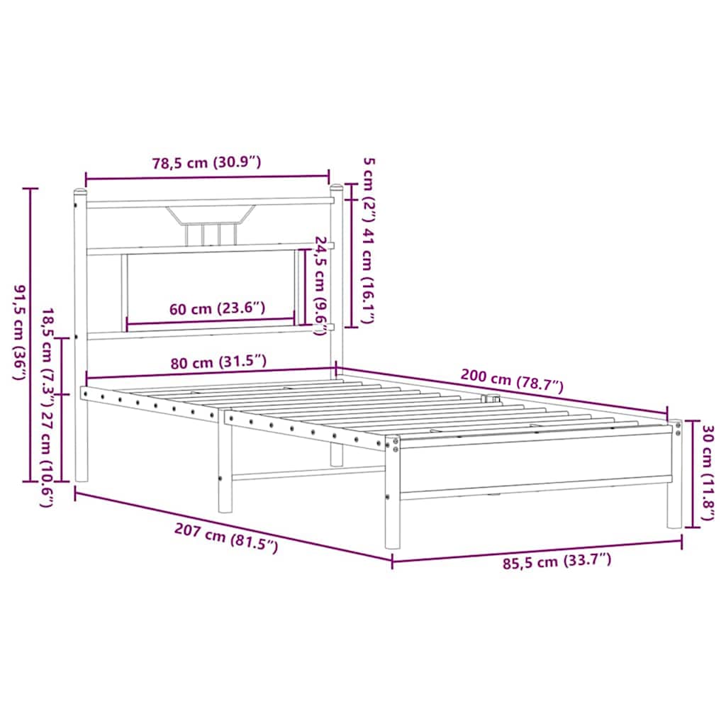 Cadre de lit sans matelas chêne marron 80x200cm bois ingénierie - XIOS