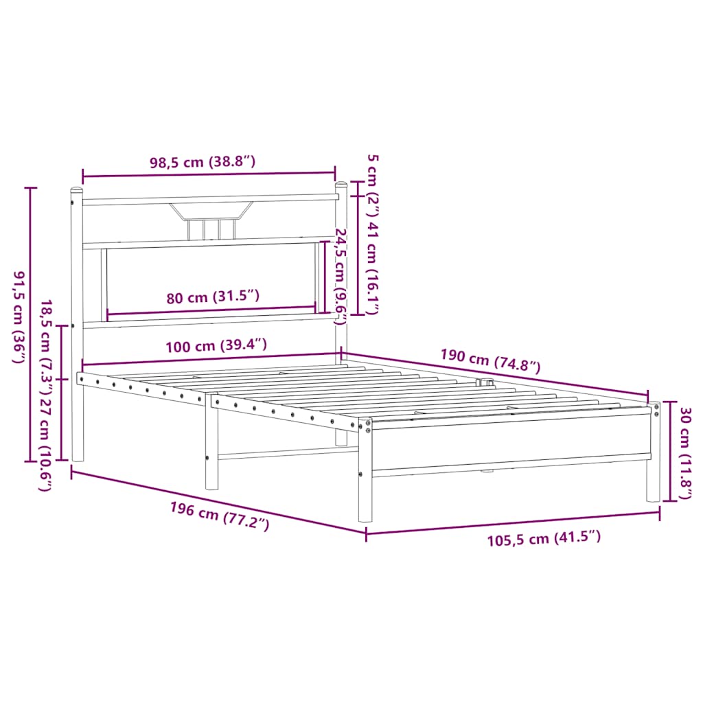 Cadre de lit sans matelas chêne marron 100x190 cm - XIOS
