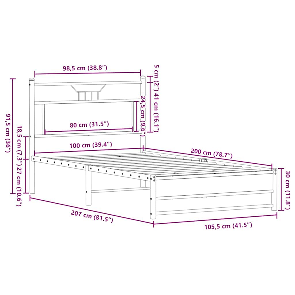 Cadre de lit sans matelas chêne marron 100x200 cm - XIOS