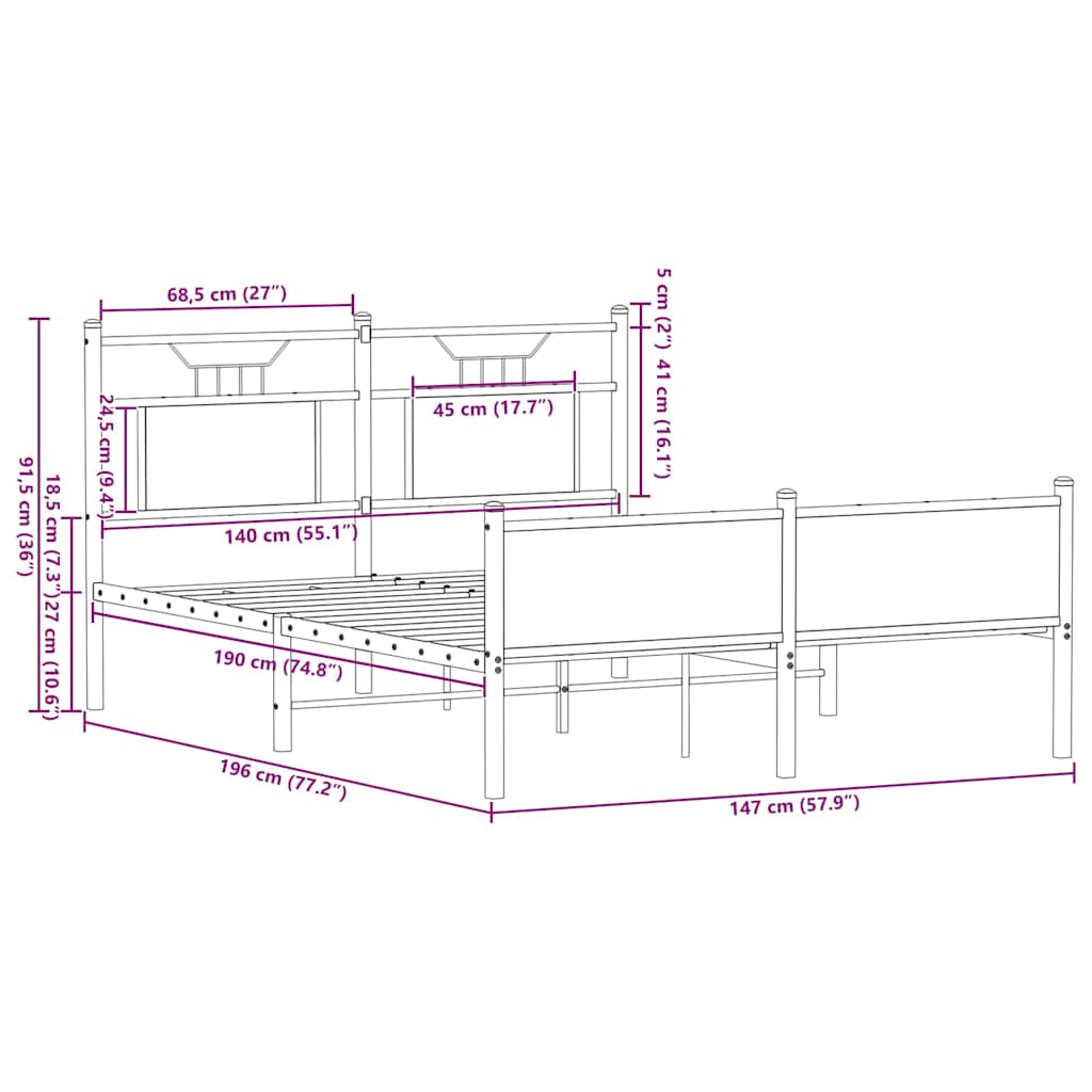 Cadre de lit sans matelas chêne marron 140x190 cm - XIOS