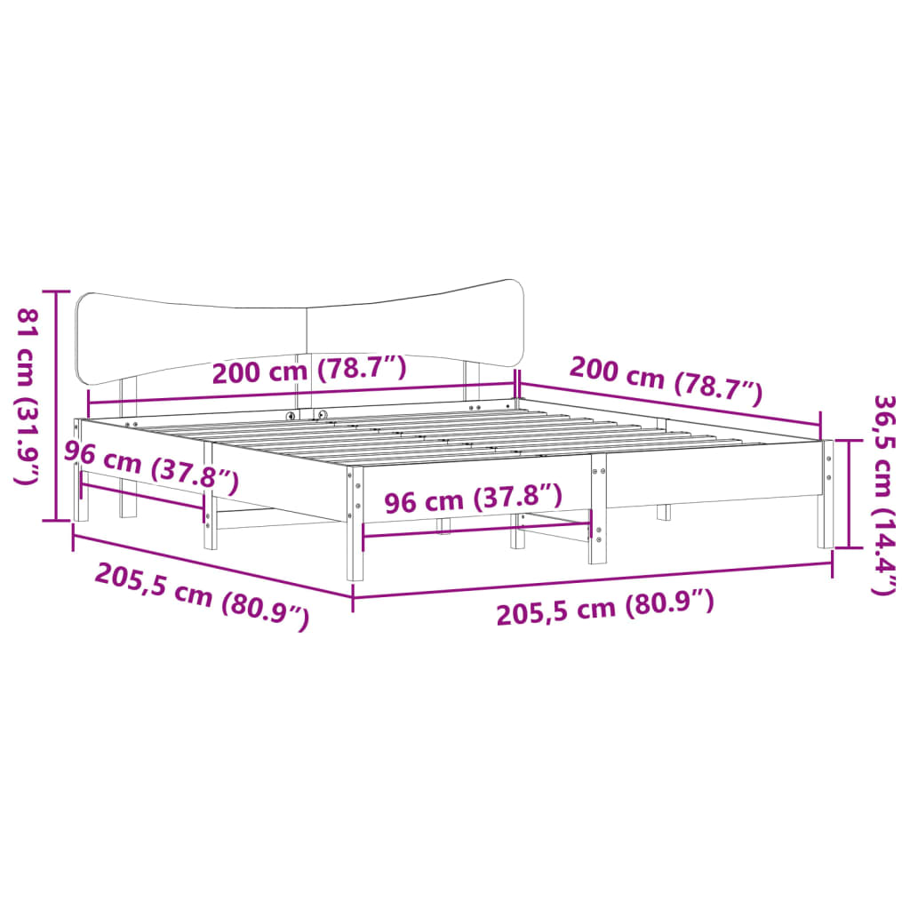 Cadre de lit sans matelas cire marron 200x200cm bois pin massif - XIOS