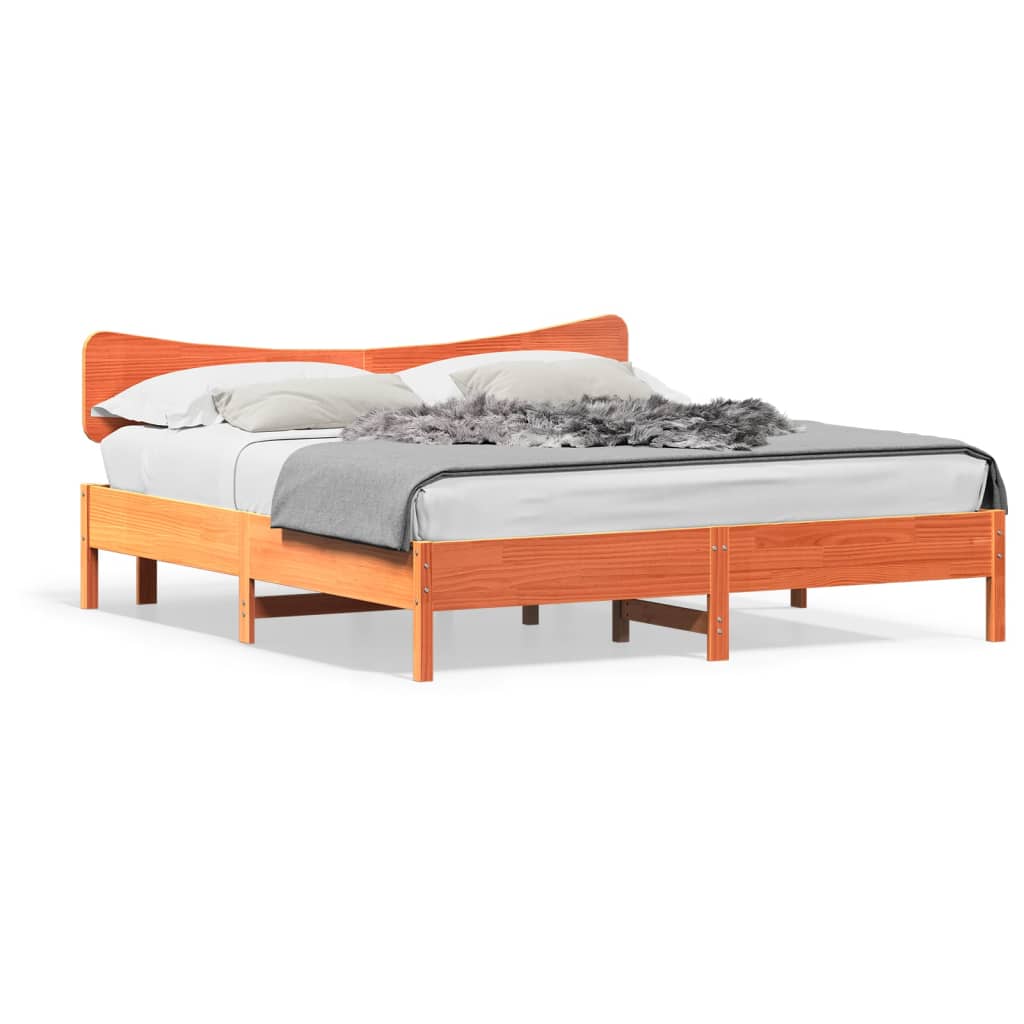 Cadre de lit sans matelas cire marron 180x200cm bois pin massif - XIOS
