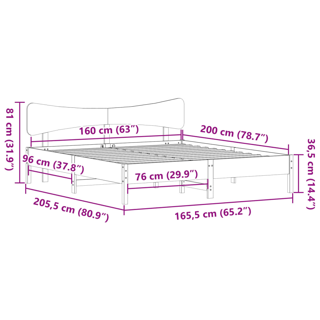 Cadre de lit sans matelas blanc 160x200 cm bois de pin massif - XIOS
