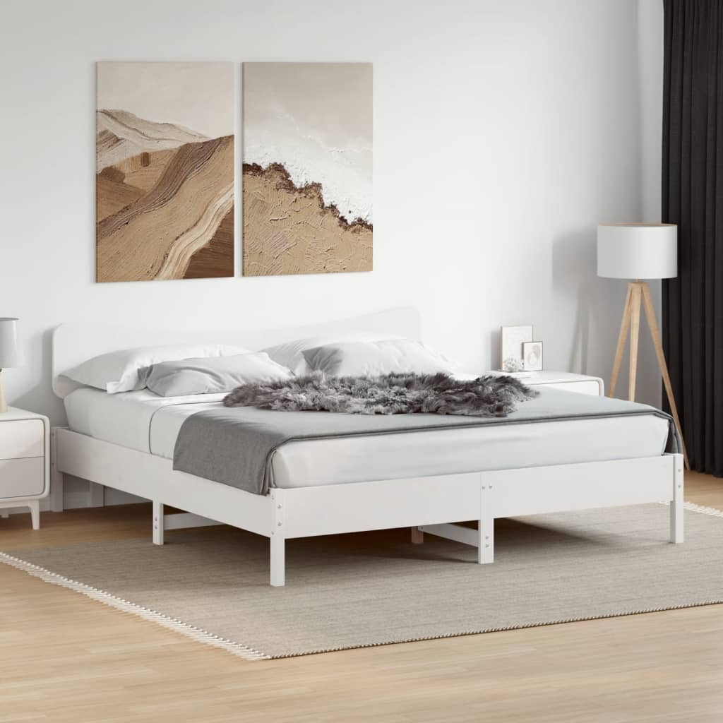 Cadre de lit sans matelas blanc 160x200 cm bois de pin massif - XIOS