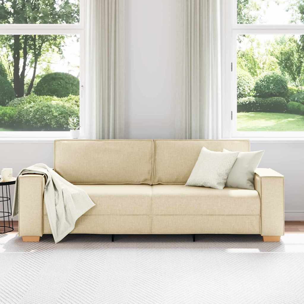Sofa 3 places Crème 220 cm tissu
