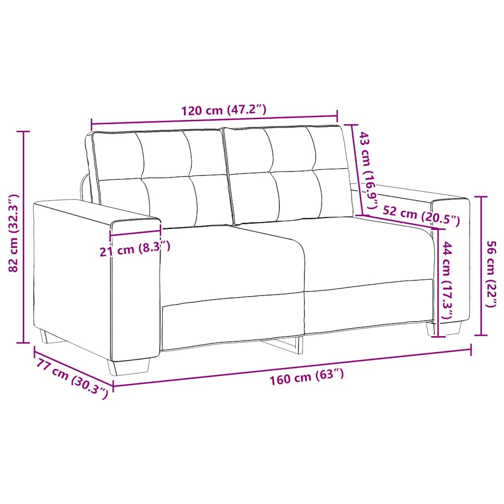 Canapé deux places taupe 160x77x82 cm en tissu