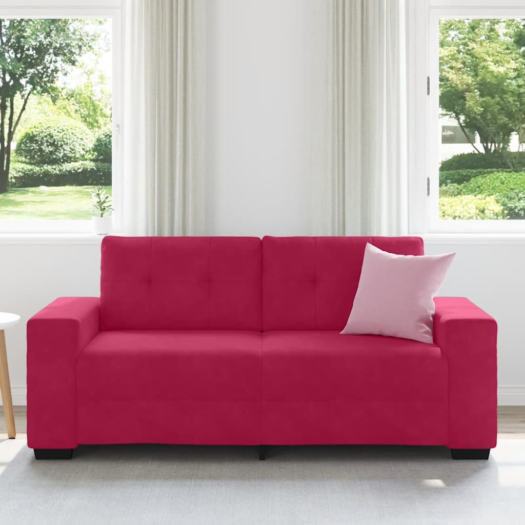Canapé deux places rouge bordeaux 180 x 77 x 82 cm velours - XIOS