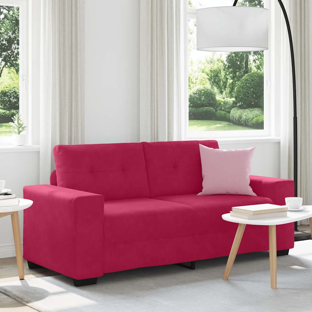 Canapé deux places rouge bordeaux 180 x 77 x 82 cm velours - XIOS