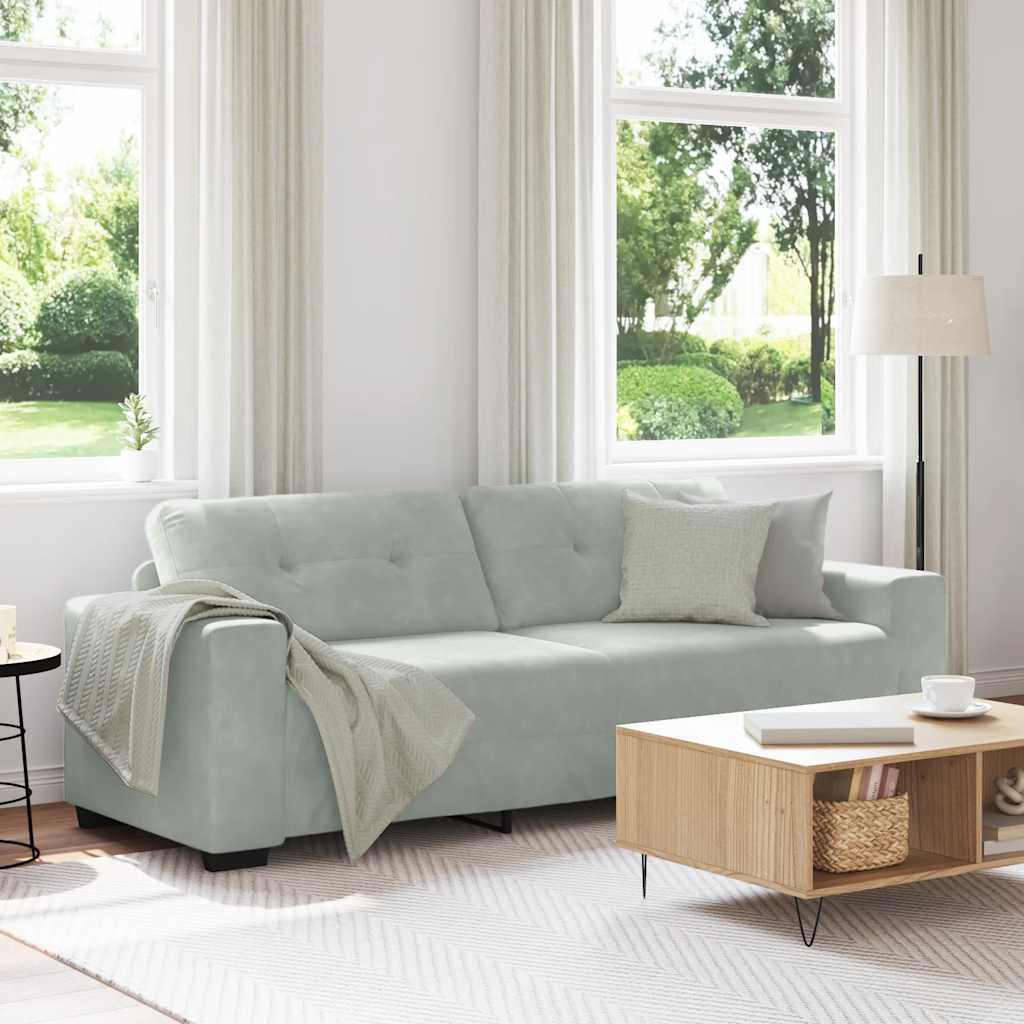Canapé 3 places gris clair 220 x 78 x 80 cm velours - XIOS