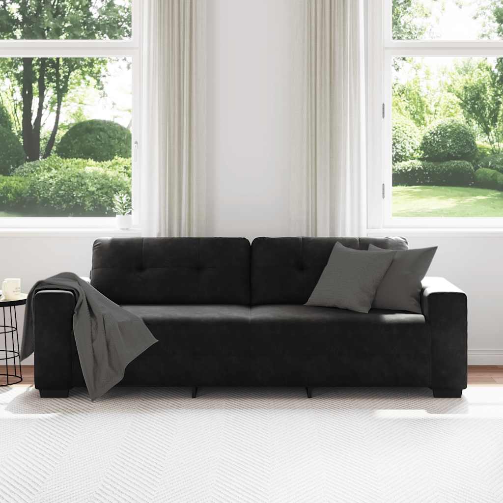 Canapé 3 places velours noir 220 x 78 x 80 cm