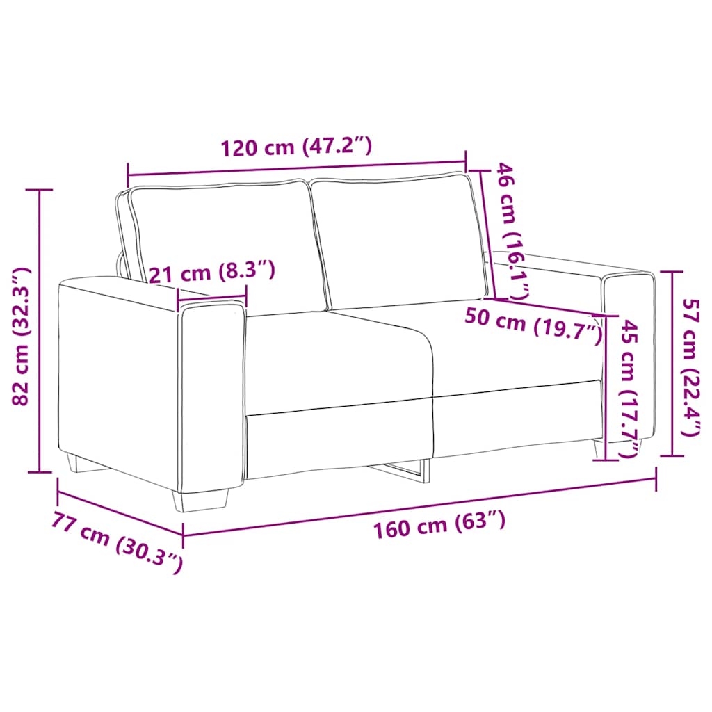Canapé 2 places taupe 160x77x82 cm en tissu - XIOS