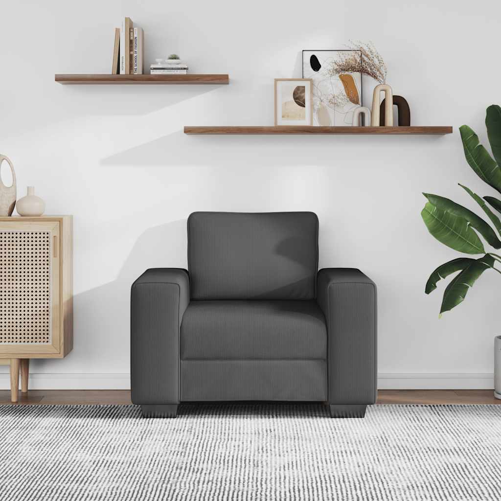 Fauteuil gris foncé 100x77x82 cm tissu velours côtelé - XIOS