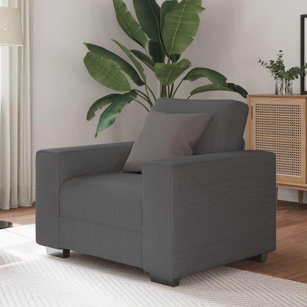 Fauteuil gris foncé 60 cm tissu velours côtelé - XIOS