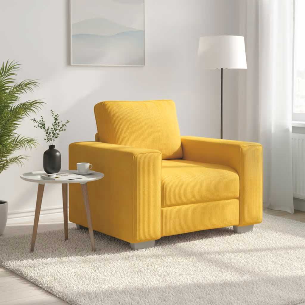Fauteuil/canapé jaune clair 100x77x82 cm en tissu velours côtelé - XIOS