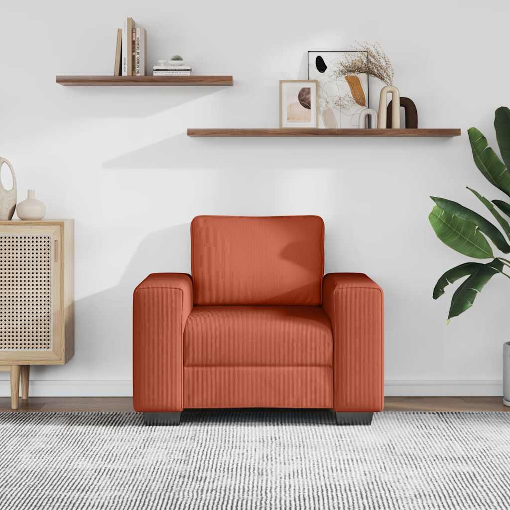 Fauteuil rouge orangé 100x77x82 cm en tissu velours côtelé - XIOS