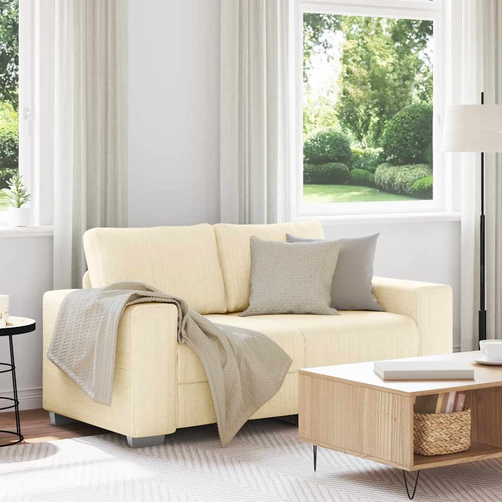 Canapé deux places crème 160x77x82 cm en tissu velours côtelé - XIOS