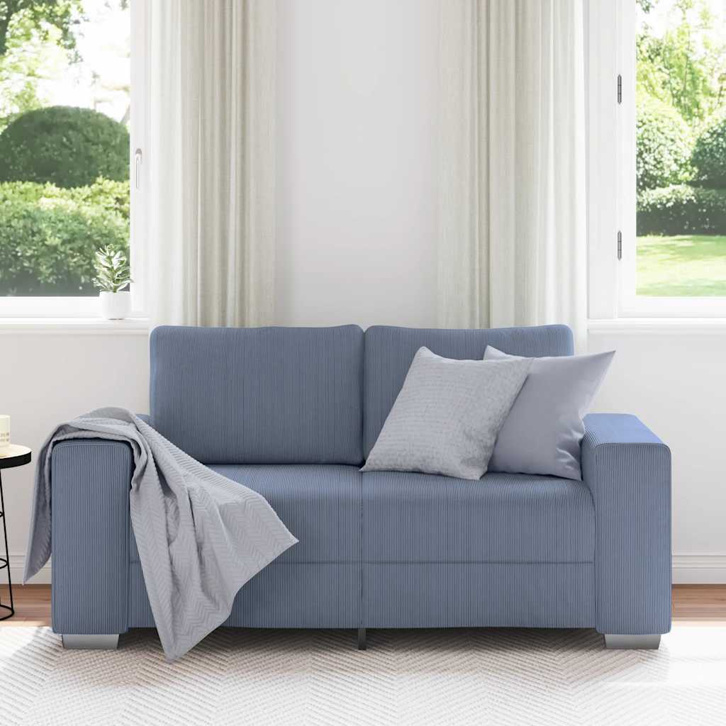 Canapé deux places bleu 160x77x82 cm en tissu velours côtelé - XIOS