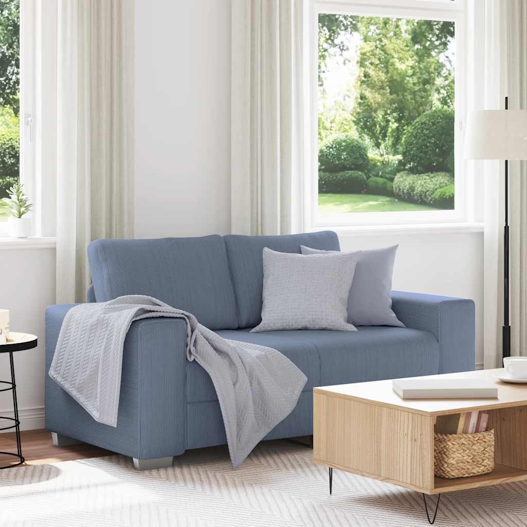 Canapé deux places bleu 160x77x82 cm en tissu velours côtelé - XIOS