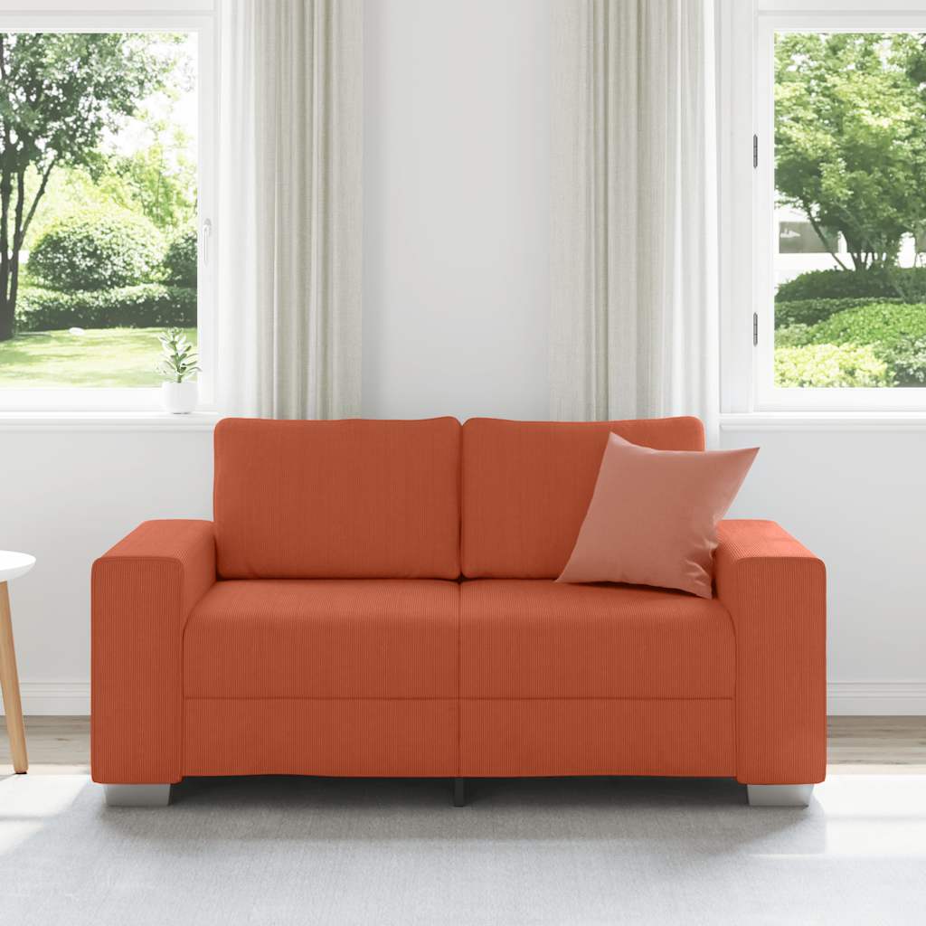 Canapé deux places rouge orangé 160x77x82 cm en tissu velours côtelé - XIOS