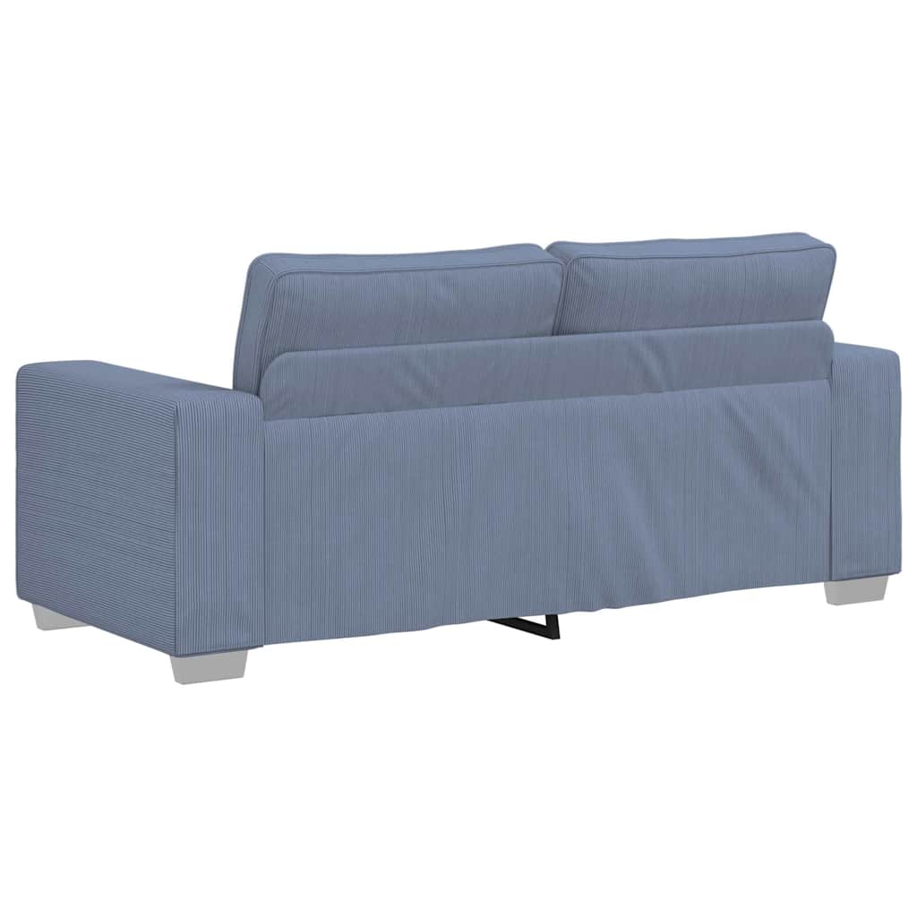 Canapé deux places bleu 180x77x82 cm en tissu velours côtelé