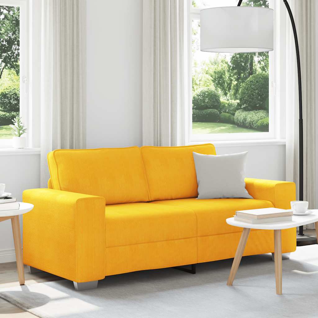 Canapé deux places jaune clair 180 x 77 x 82 cm en tissu velours côtelé - XIOS
