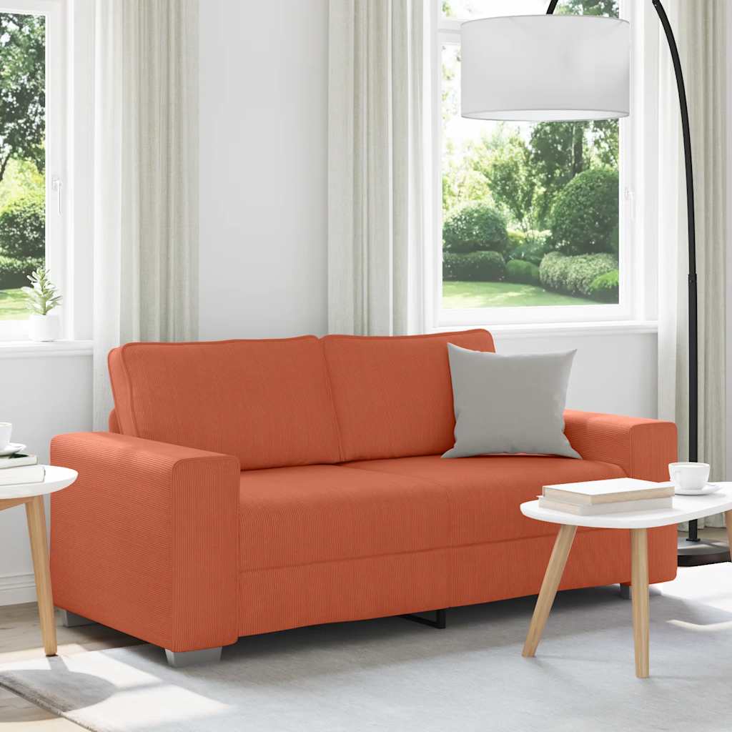 Canapé deux places rouge orangé 180x77x82 cm en tissu velours côtelé - XIOS