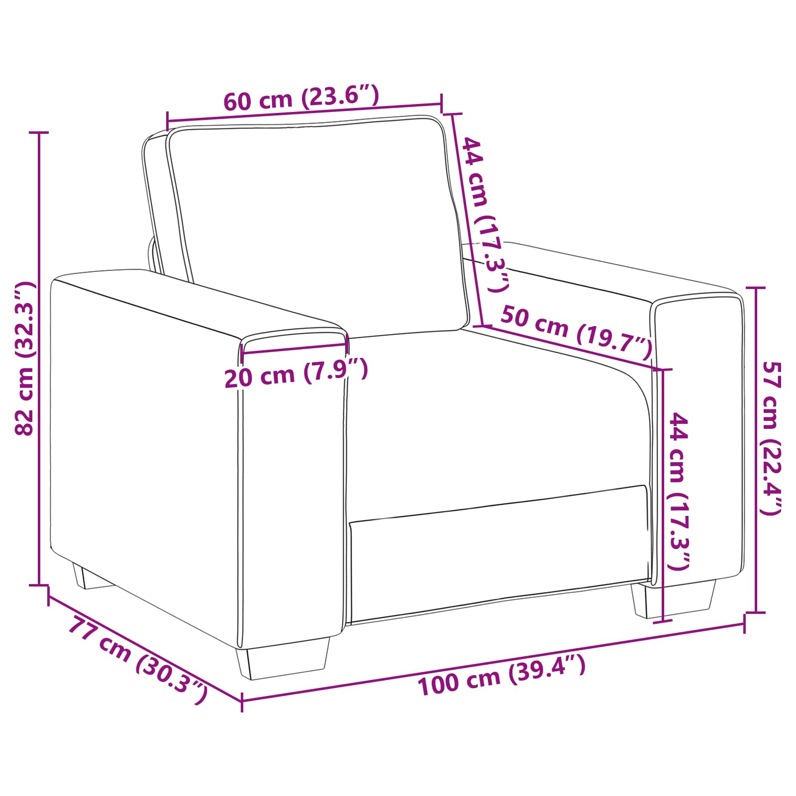 Fauteuil Taupe 100 cm tissu
