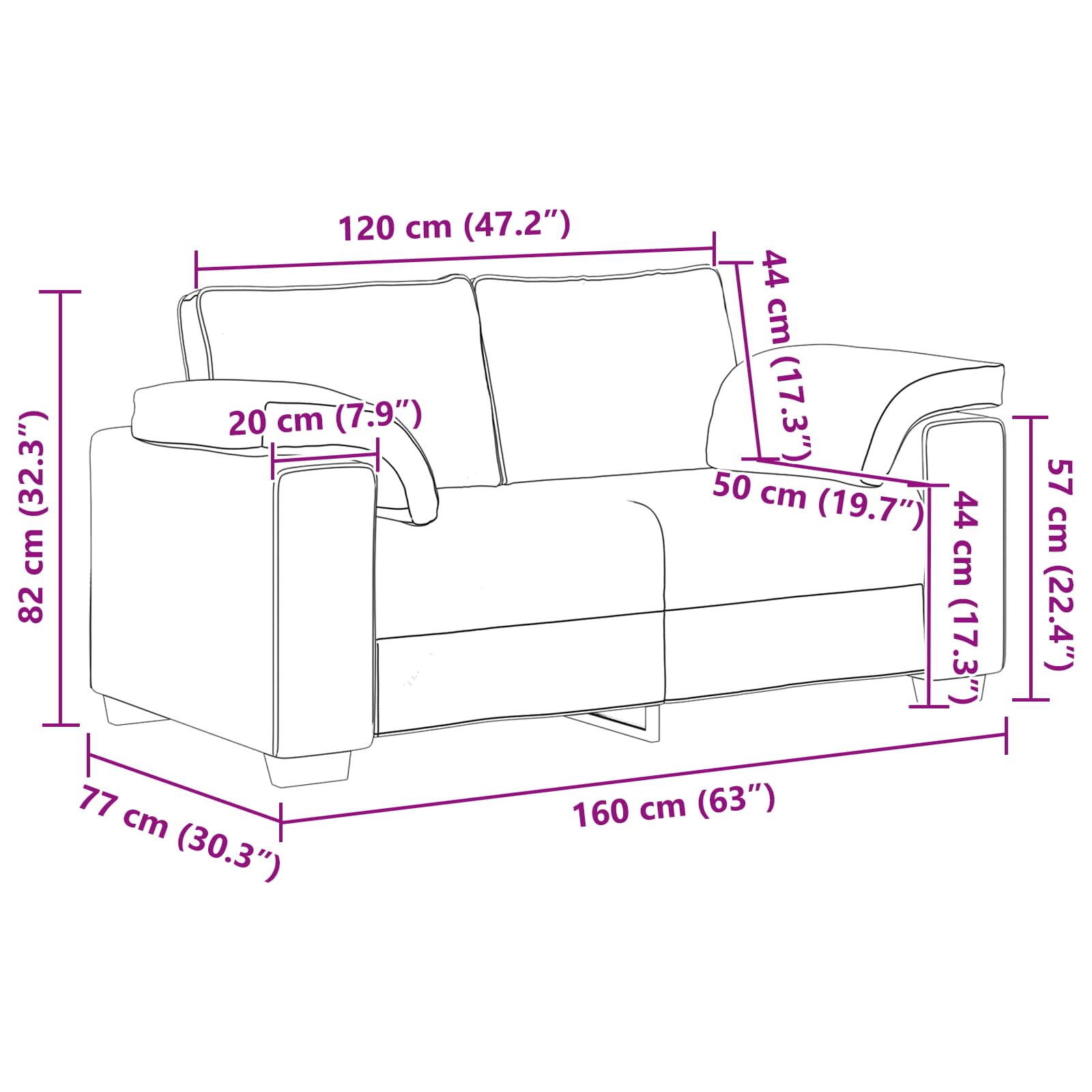 Canapé deux places Gris foncé 160 cm tissu - XIOS