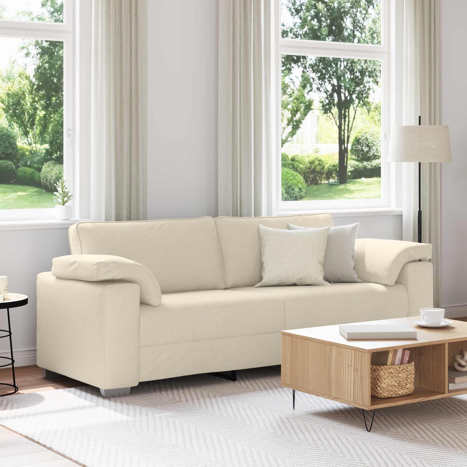 Sofa 3 places Beige 220 cm Tissu en lin mélangé - XIOS