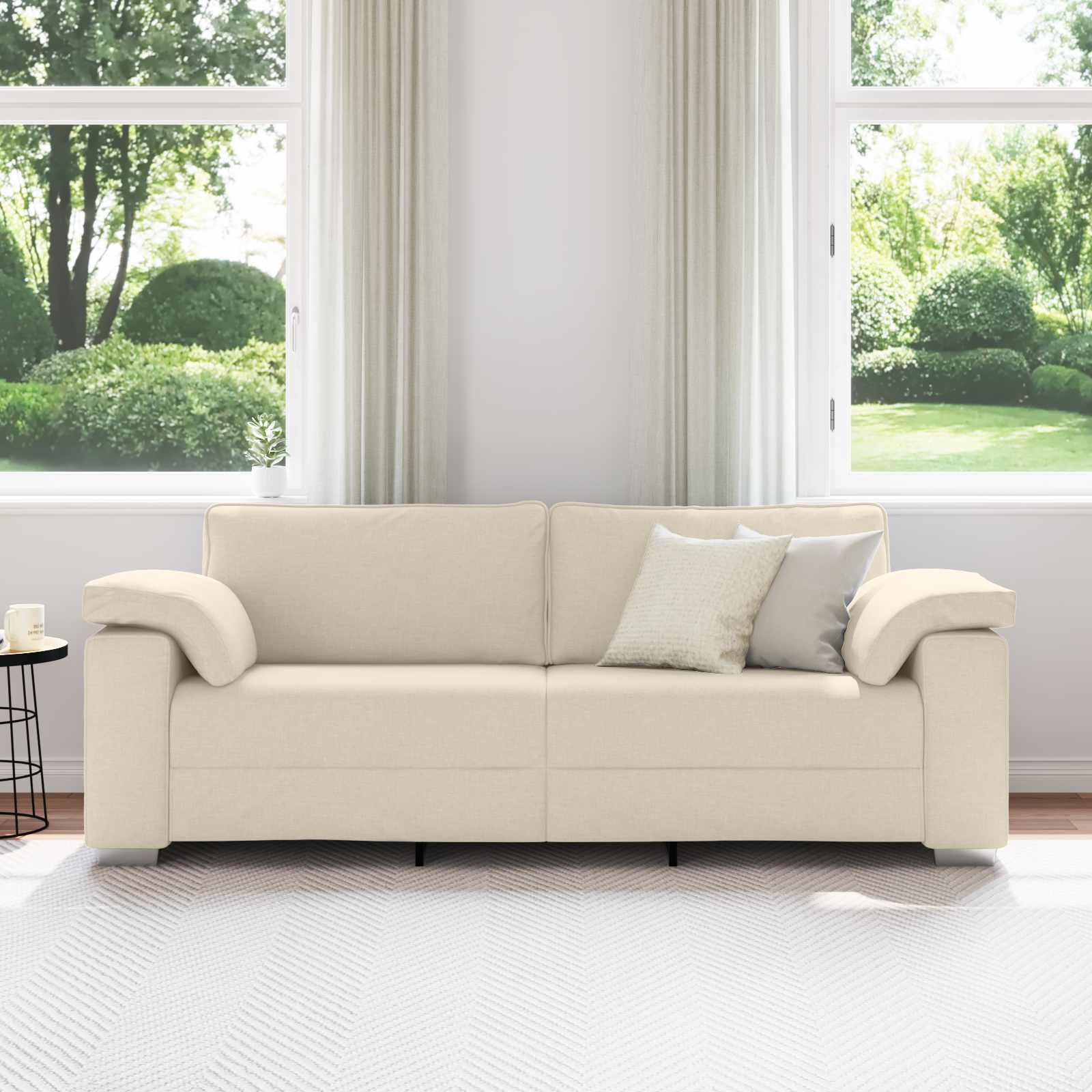Sofa 3 places Beige 220 cm Tissu en lin mélangé - XIOS