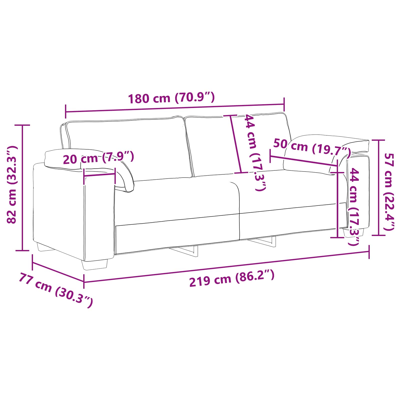 Sofa 3 places Beige 220 cm Tissu en lin mélangé - XIOS