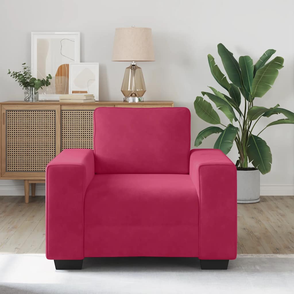 Fauteuil canapé rouge bordeaux 100x77x82 cm velours - XIOS