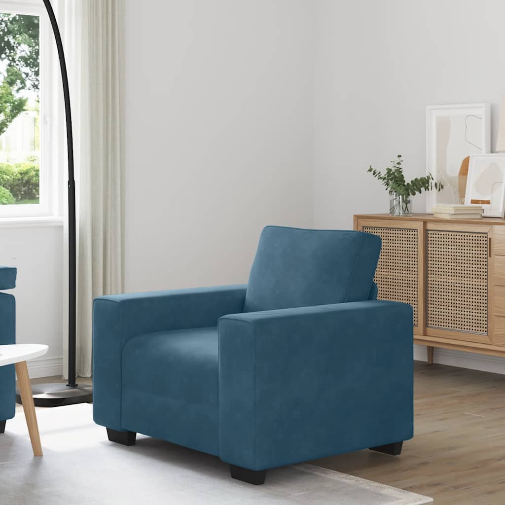 Fauteuil canapé bleu 100x77x82 cm velours - XIOS